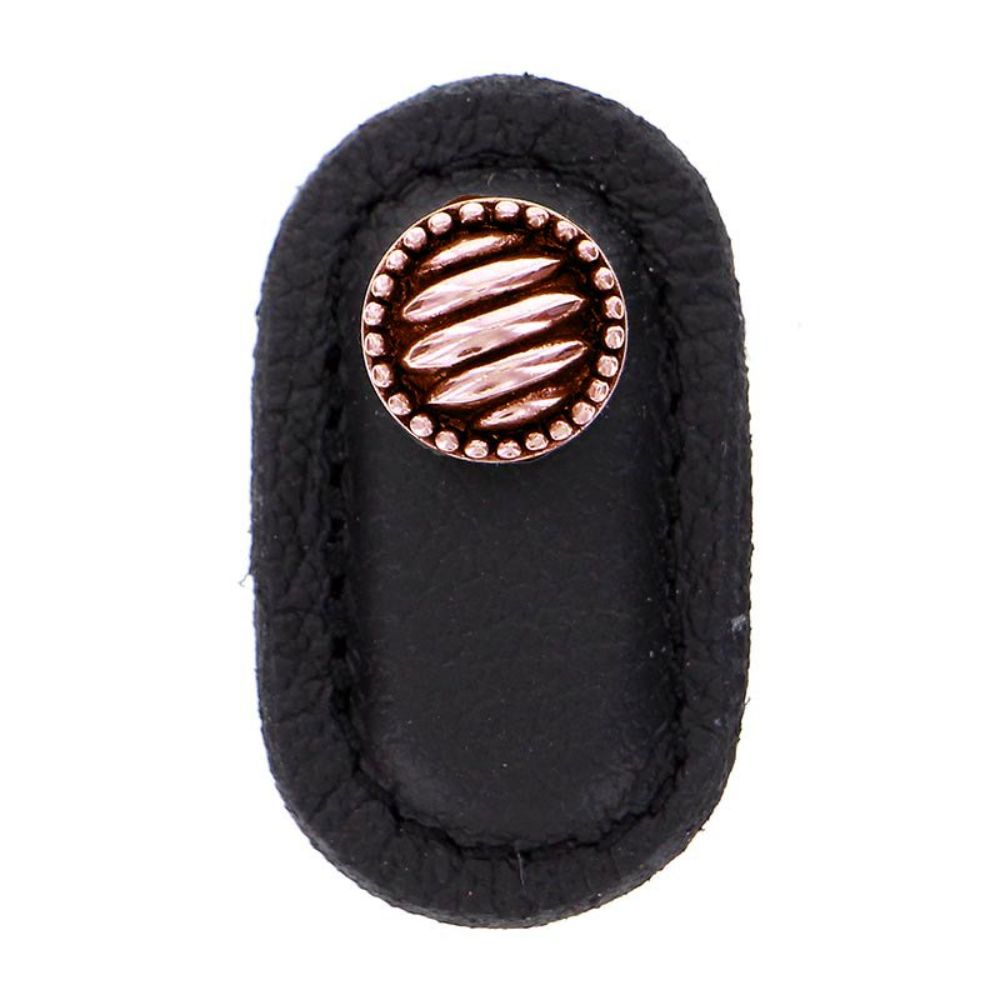 Vicenza K1171-AC-BL Sanzio Knob Large Lines and Beads in Antique Copper with Black Leather