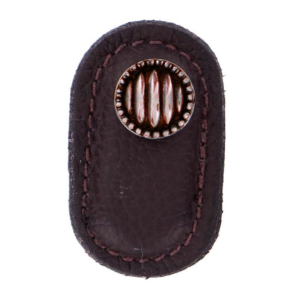 Vicenza K1171-AC-BR Sanzio Knob Large Lines and Beads in Antique Copper with Brown Leather