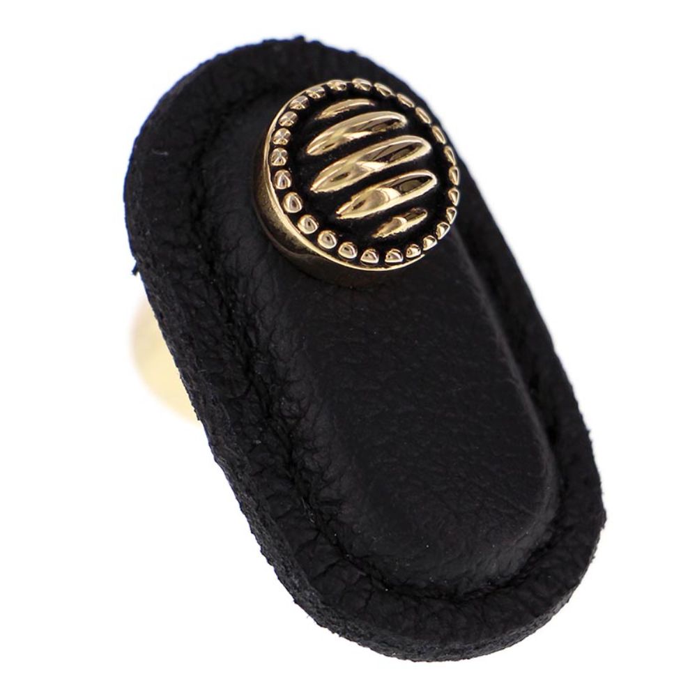 Vicenza K1171-AG-BL Sanzio Knob Large Lines and Beads in Antique Gold with Black Leather