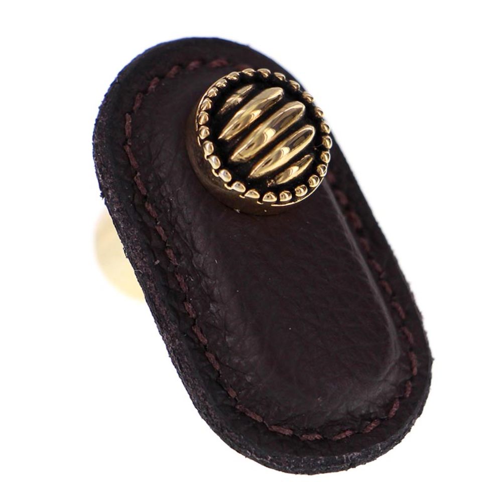 Vicenza K1171-AG-BR Sanzio Knob Large Lines and Beads in Antique Gold with Brown Leather