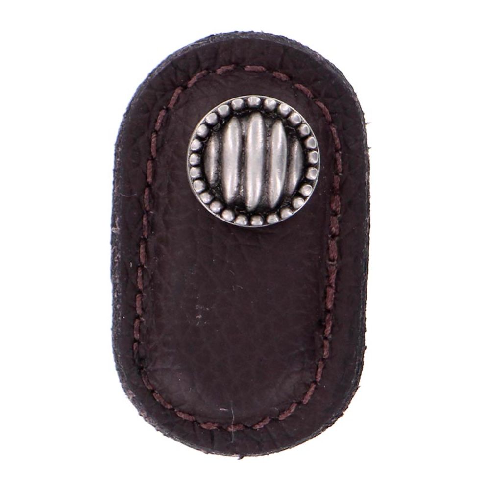Vicenza K1171-AN-BR Sanzio Knob Large Lines and Beads in Antique Nickel with Brown Leather