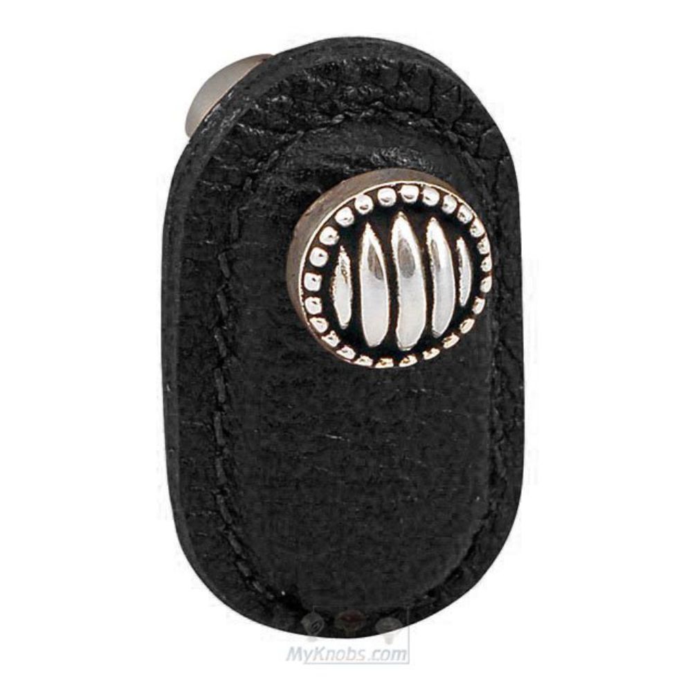 Vicenza K1171-AS-BL Sanzio Knob Large Lines and Beads in Antique Silver with Black Leather