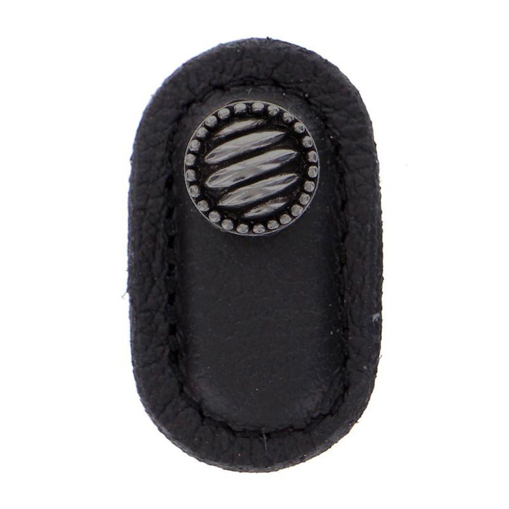 Vicenza K1171-GM-BL Sanzio Knob Large Lines and Beads in Gunmetal with Black Leather