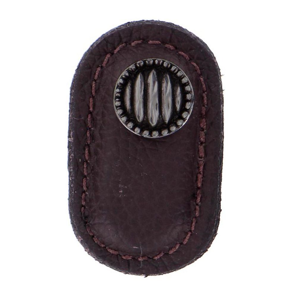 Vicenza K1171-GM-BR Sanzio Knob Large Lines and Beads in Gunmetal with Brown Leather