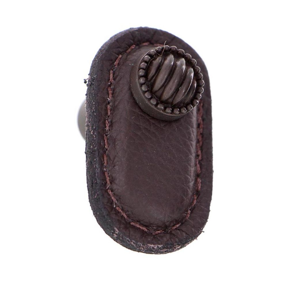 Vicenza K1171-OB-BR Sanzio Knob Large Lines and Beads in Oil-Rubbed Bronze with Brown Leather