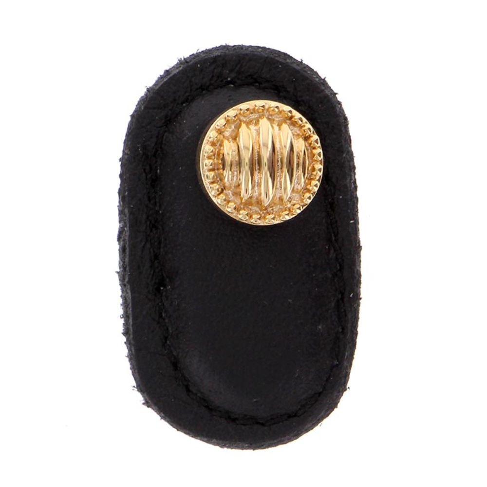 Vicenza K1171-PG-BL Sanzio Knob Large Lines and Beads in Polished Gold with Black Leather