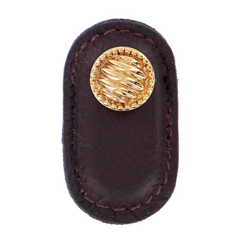 Vicenza K1171-PG-BR Sanzio Knob Large Lines and Beads in Polished Gold with Brown Leather