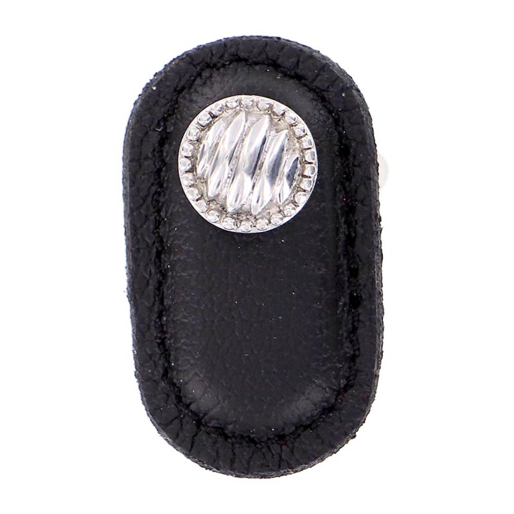 Vicenza K1171-PN-BL Sanzio Knob Large Lines and Beads in Polished Nickel with Black Leather