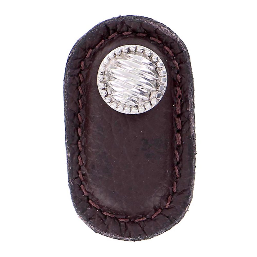 Vicenza K1171-PN-BR Sanzio Knob Large Lines and Beads in Polished Nickel with Brown Leather