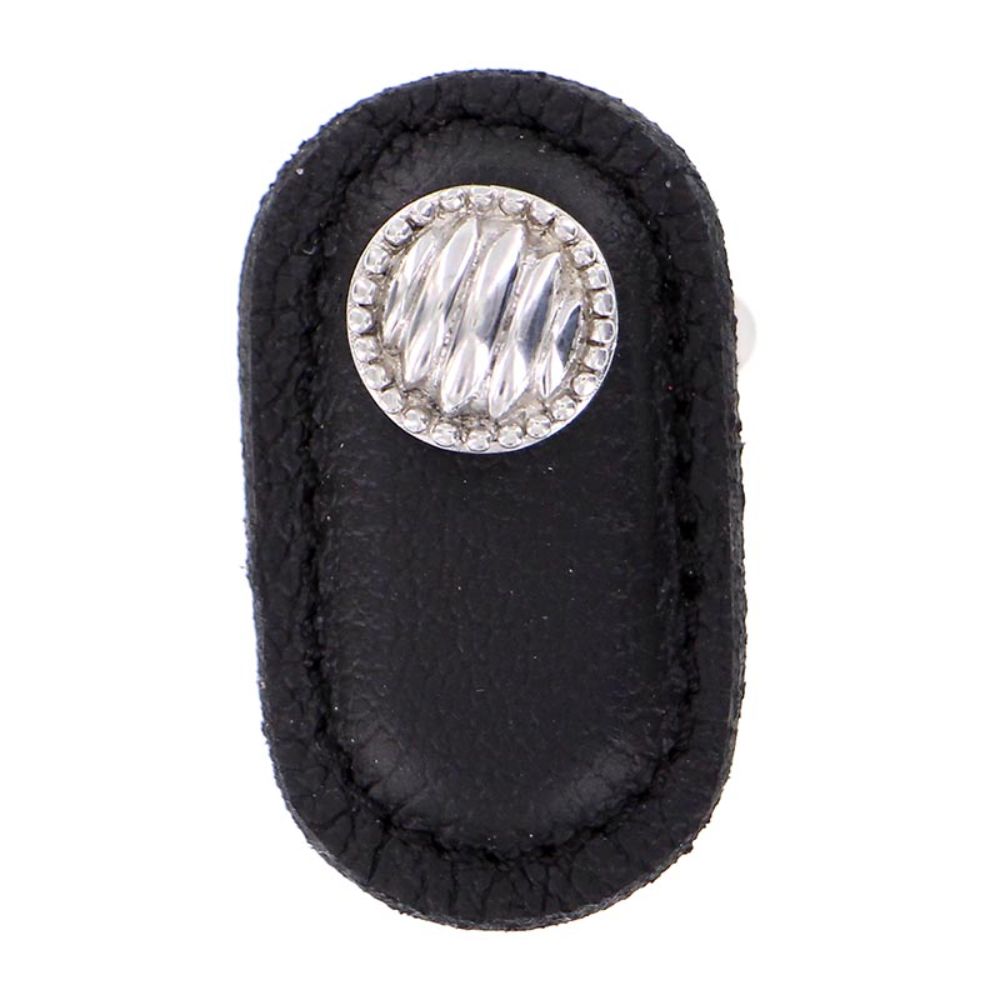 Vicenza K1171-PS-BL Sanzio Knob Large Lines and Beads in Polished Silver with Black Leather