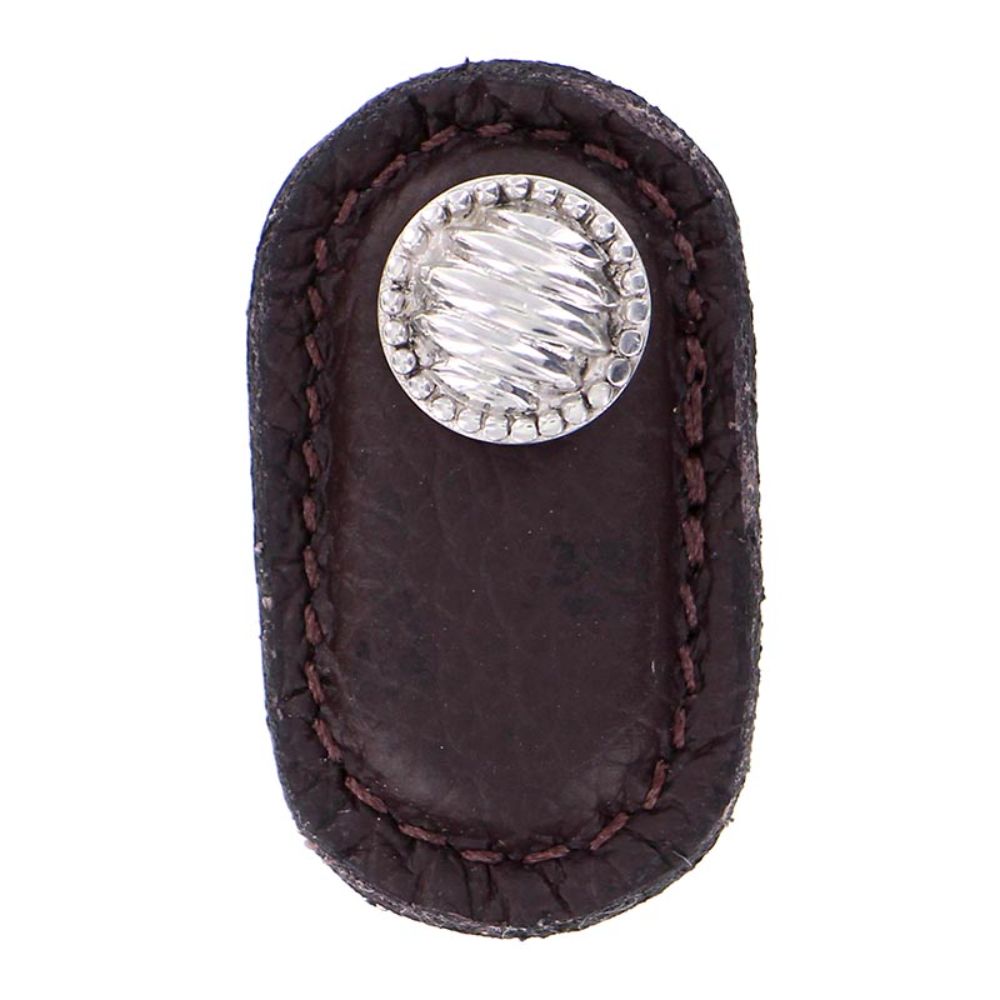 Vicenza K1171-PS-BR Sanzio Knob Large Lines and Beads in Polished Silver with Brown Leather