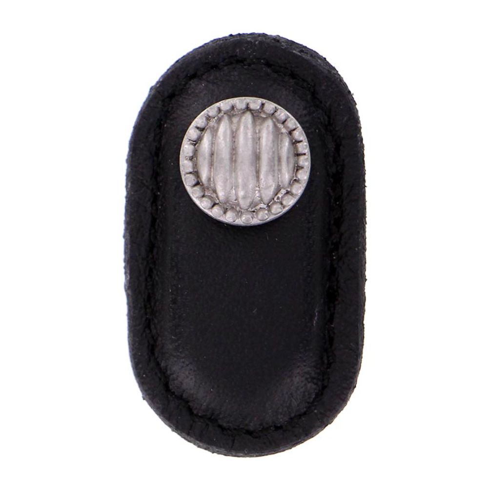 Vicenza K1171-SN-BL Sanzio Knob Large Lines and Beads in Satin Nickel with Black Leather