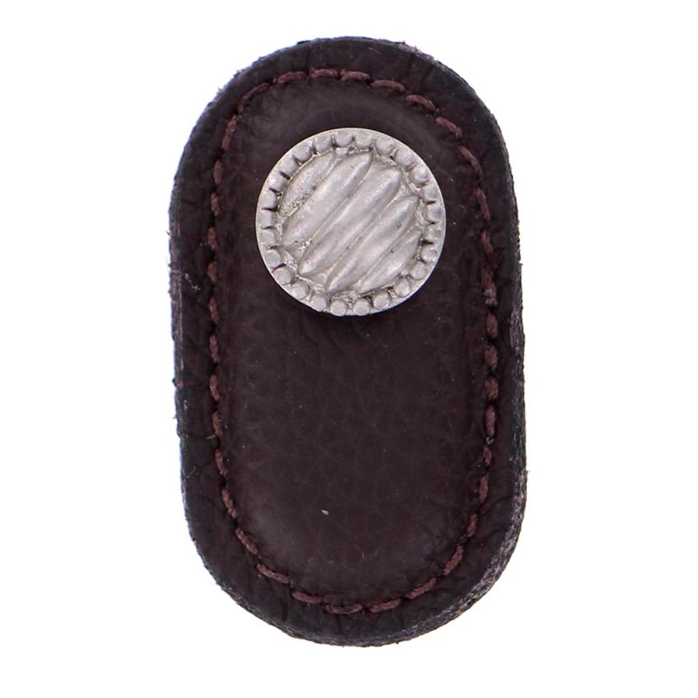 Vicenza K1171-SN-BR Sanzio Knob Large Lines and Beads in Satin Nickel with Brown Leather