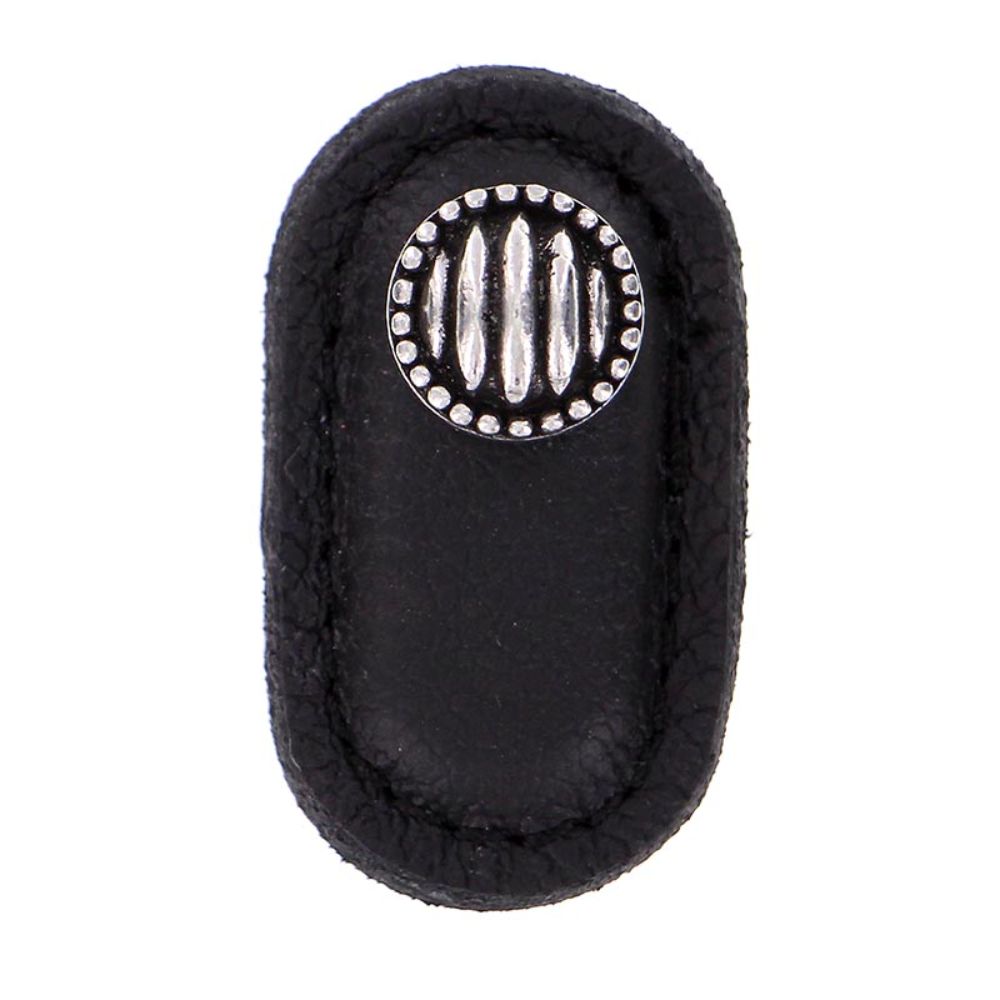 Vicenza K1171-VP-BL Sanzio Knob Large Lines and Beads in Vintage Pewter with Black Leather