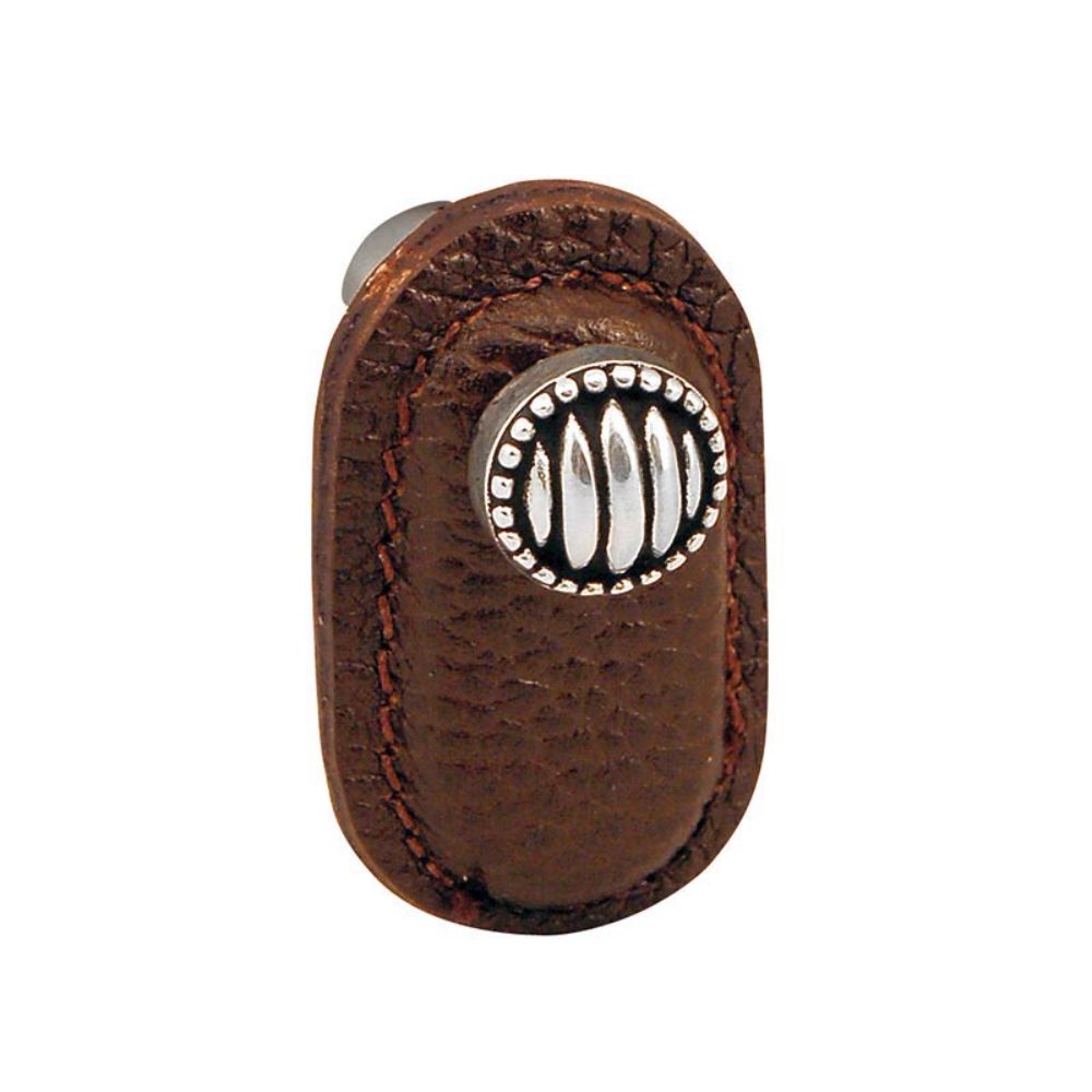 Vicenza K1171-VP-BR Sanzio Knob Large Lines and Beads in Vintage Pewter with Brown Leather