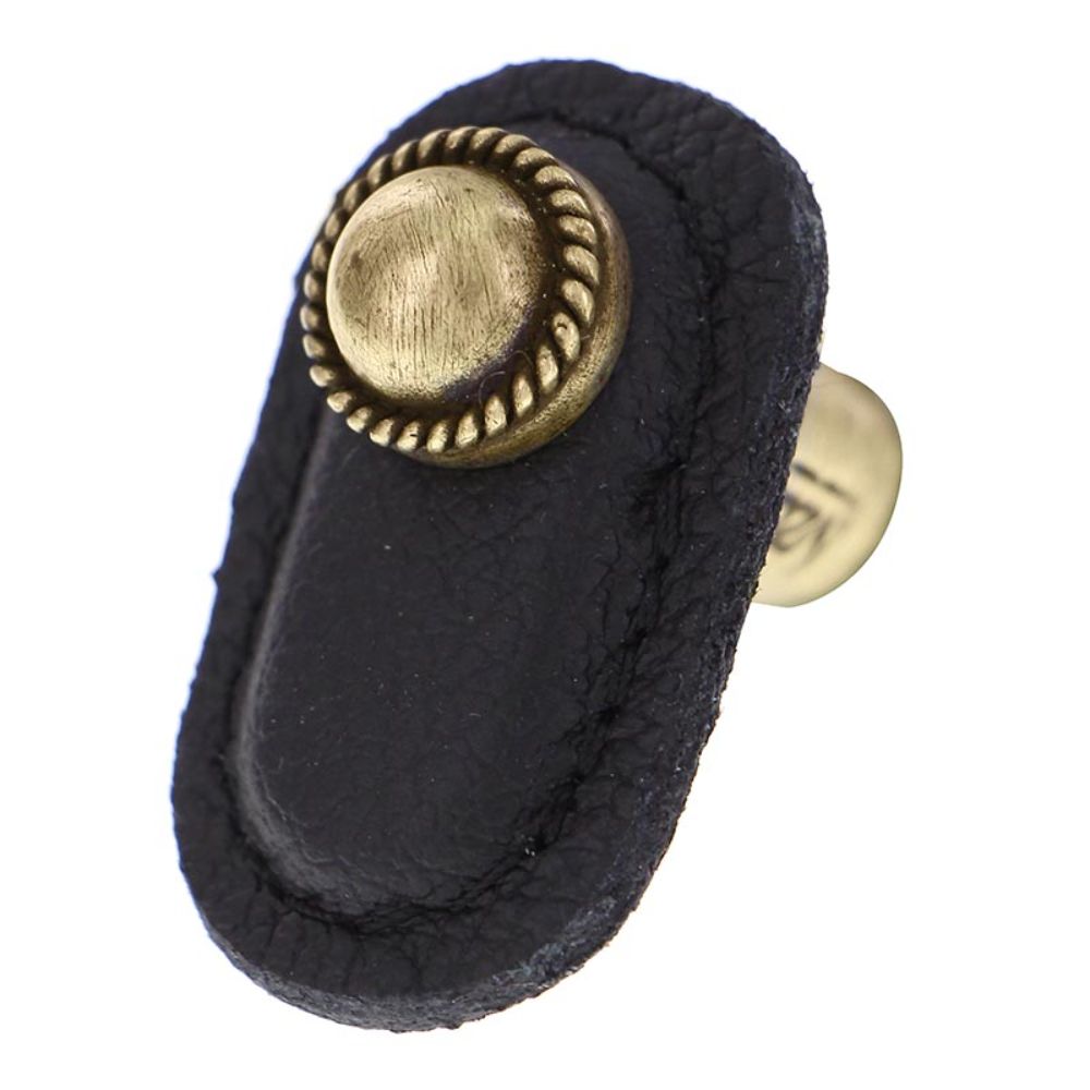 Vicenza K1173-AB-BL Equestre Knob Large in Antique Brass with Black Leather