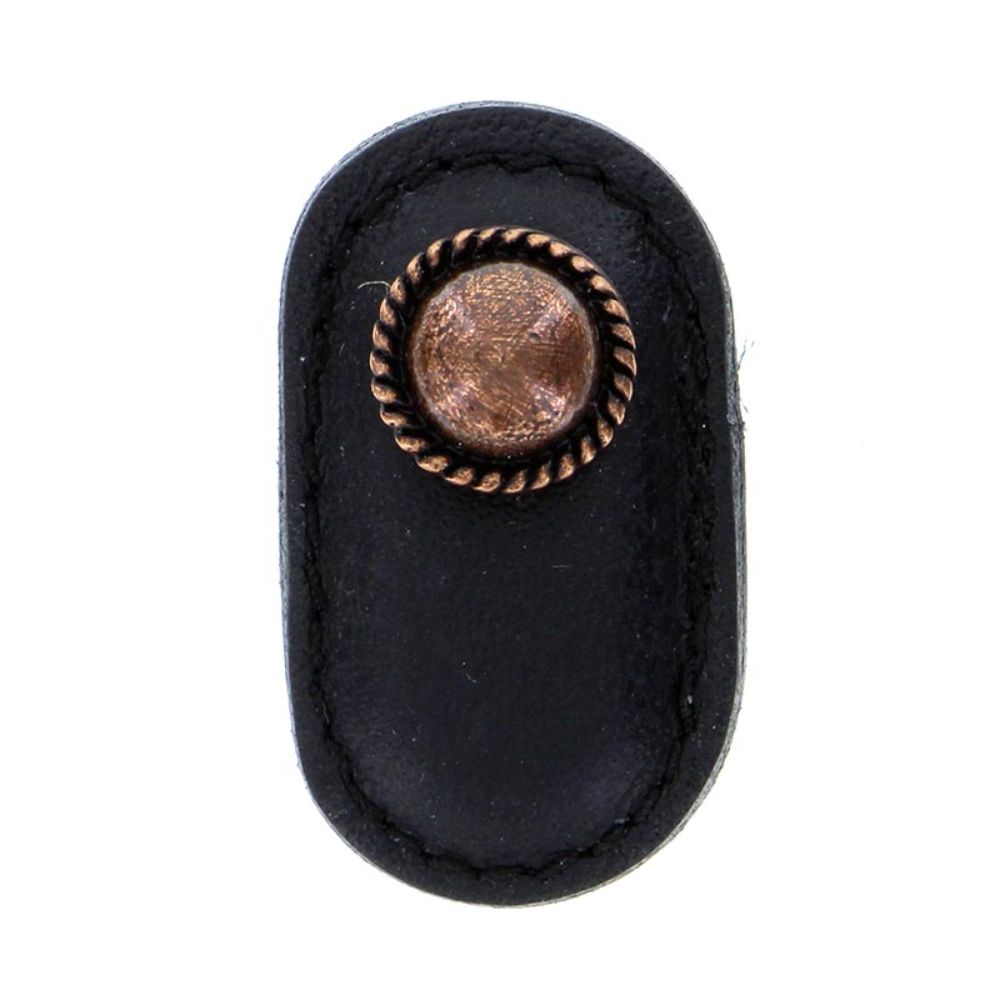 Vicenza K1173-AC-BL Equestre Knob Large in Antique Copper with Black Leather