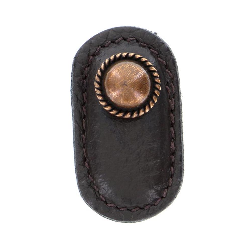 Vicenza K1173-AC-BR Equestre Knob Large in Antique Copper with Brown Leather