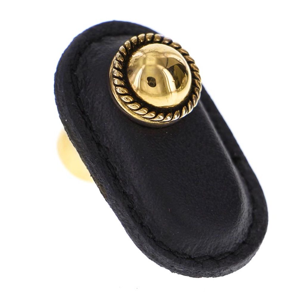 Vicenza K1173-AG-BL Equestre Knob Large in Antique Gold with Black Leather