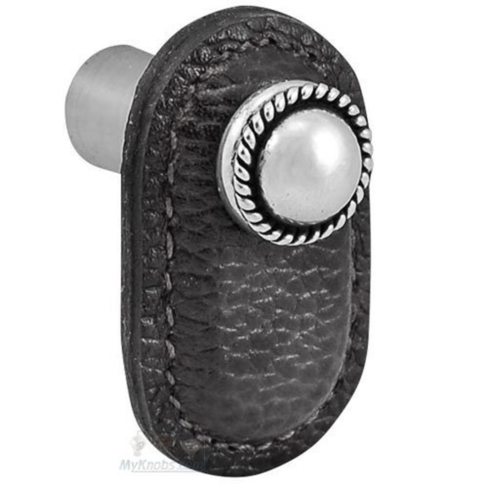 Vicenza K1173-AS-BL Equestre Knob Large in Antique Silver with Black Leather
