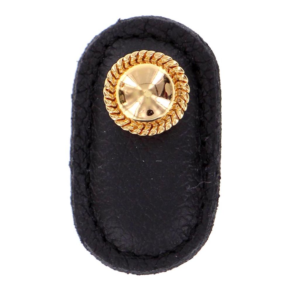Vicenza K1173-PG-BL Equestre Knob Large in Polished Gold with Black Leather