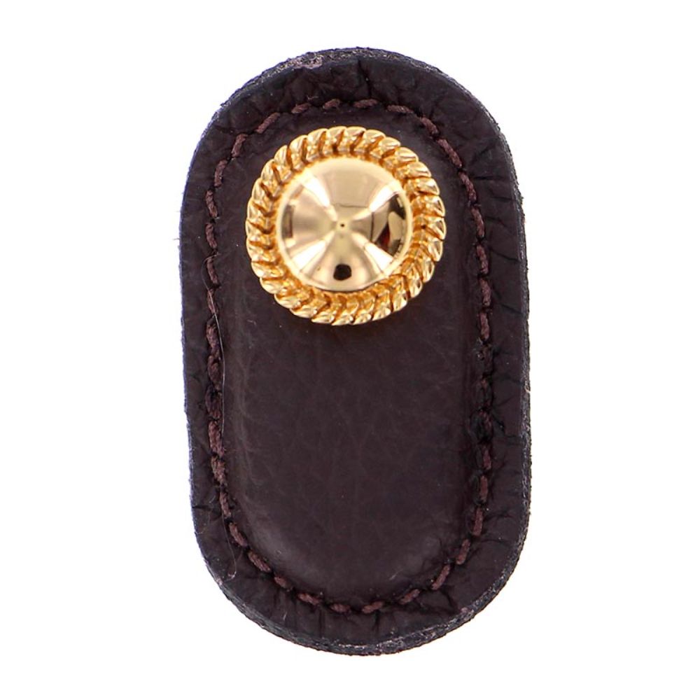 Vicenza K1173-PG-BR Equestre Knob Large in Polished Gold with Brown Leather