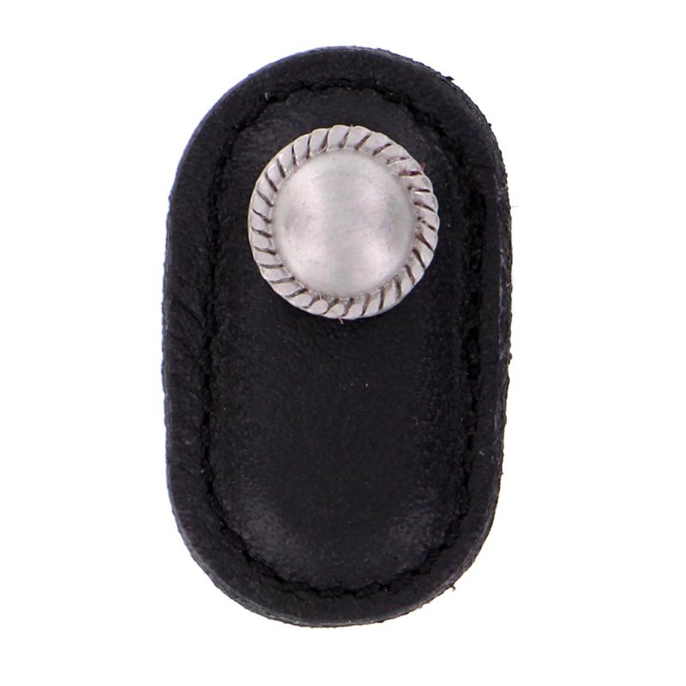 Vicenza K1173-SN-BL Equestre Knob Large in Satin Nickel with Black Leather