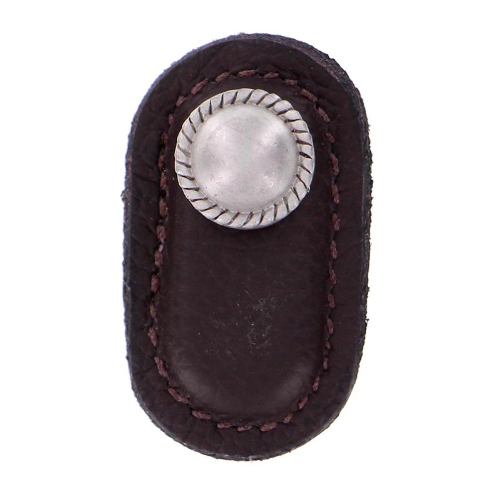 Vicenza K1173-SN-BR Equestre Knob Large in Satin Nickel with Brown Leather