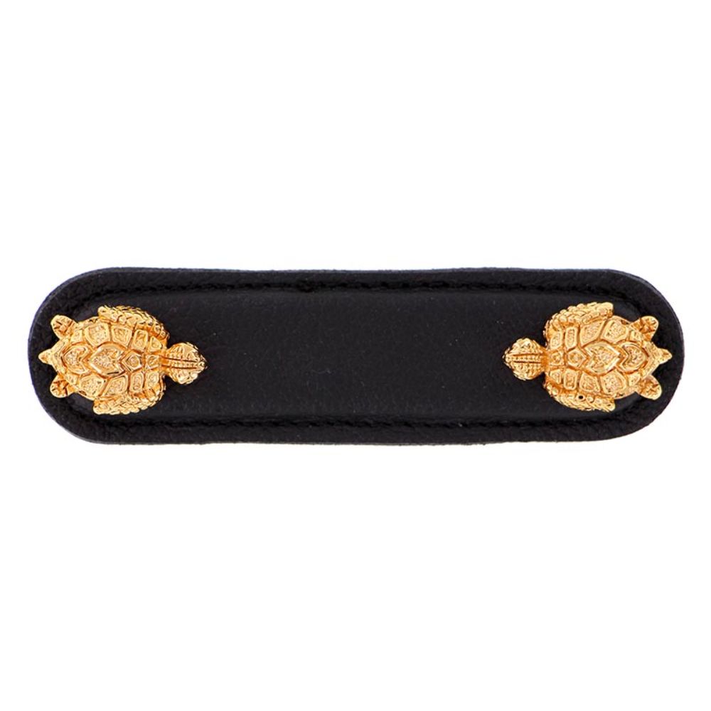 Vicenza K1174-3-PG-BL Pollino Pull Leather Turtle 3" Black in Polished Gold