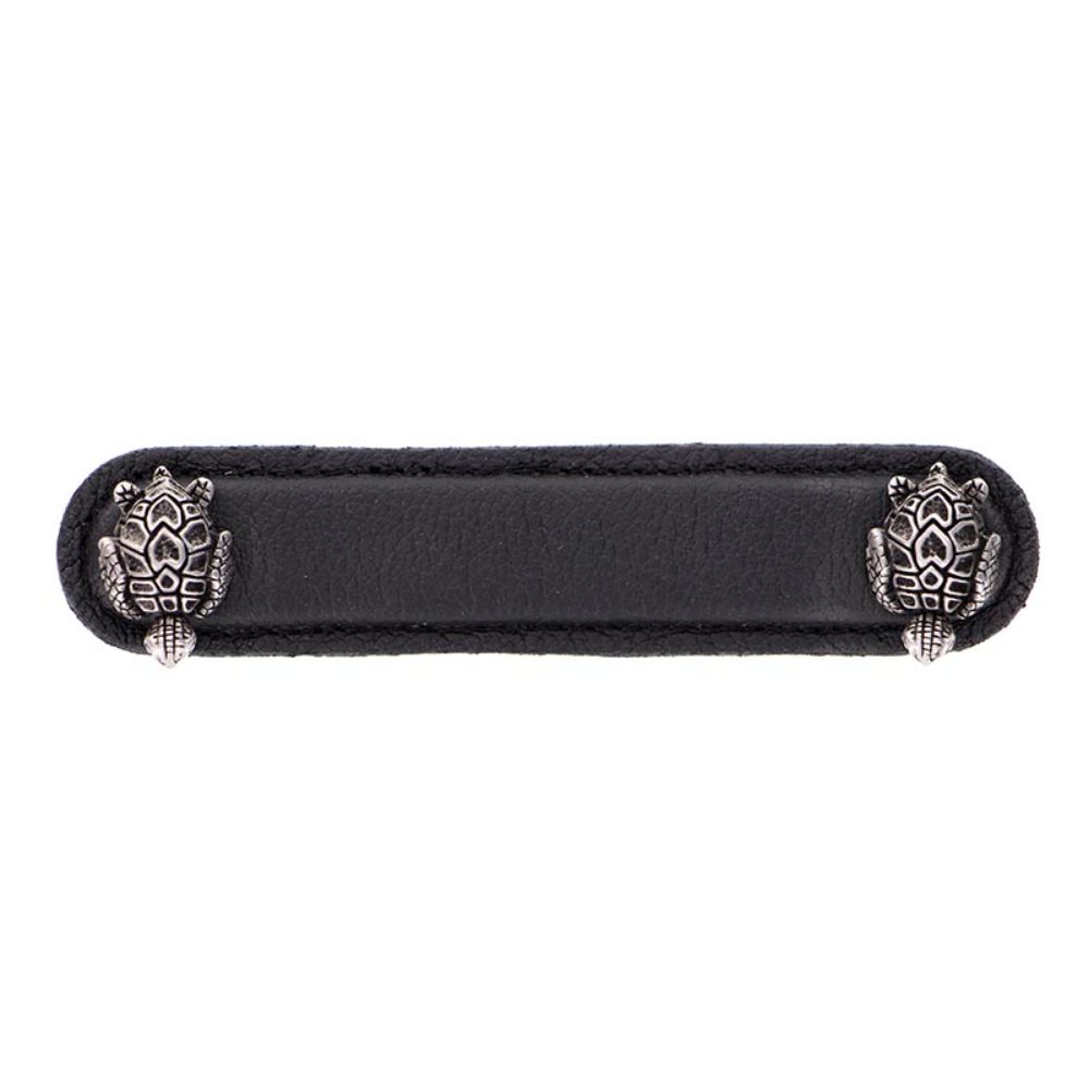 Vicenza K1174-4-AN-BL Pollino Pull Leather Turtle 4" Black in Antique Nickel