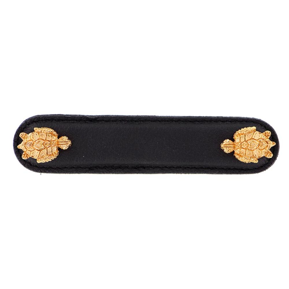 Vicenza K1174-4-PG-BL Pollino Pull Leather Turtle 4" Black in Polished Gold