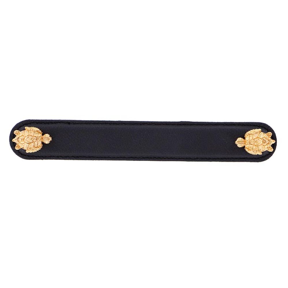 Vicenza K1174-6-PG-BL Pollino Pull Leather Turtle 6" Black in Polished Gold