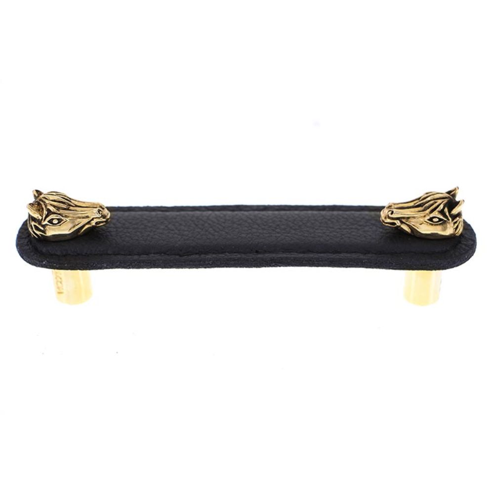 Vicenza K1176-4-AG-BL Equestre Pull Leather Horse 4" Black in Antique Gold