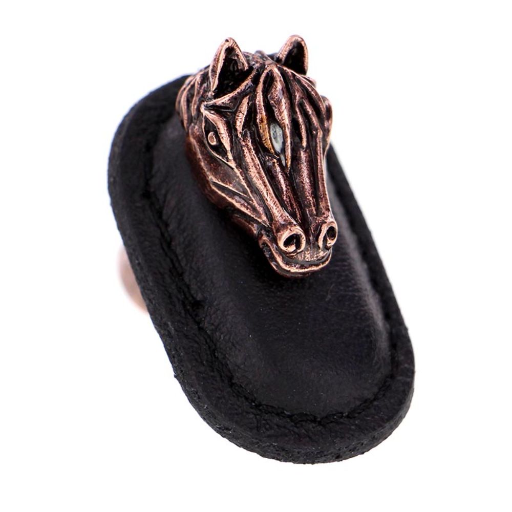 Vicenza K1177-AC-BL Equestre Knob Large Horse in Antique Copper with Black Leather