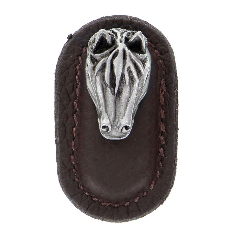 Vicenza K1177-AN-BR Equestre Knob Large Horse in Antique Nickel with Brown Leather