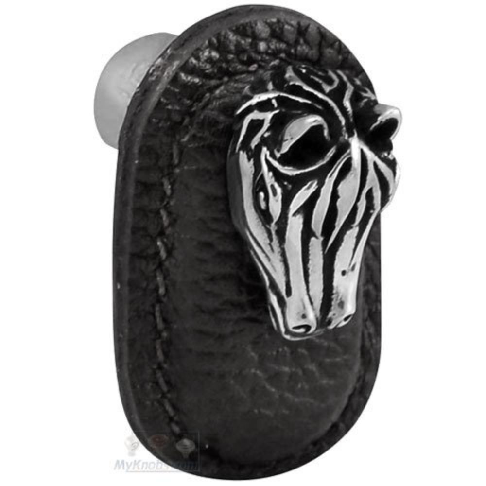 Vicenza K1177-AS-BL Equestre Knob Large Horse in Antique Silver with Black Leather