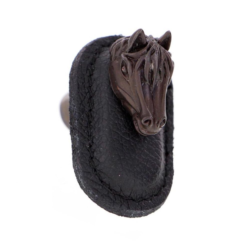 Vicenza K1177-OB-BL Equestre Knob Large Horse in Oil-Rubbed Bronze with Black Leather