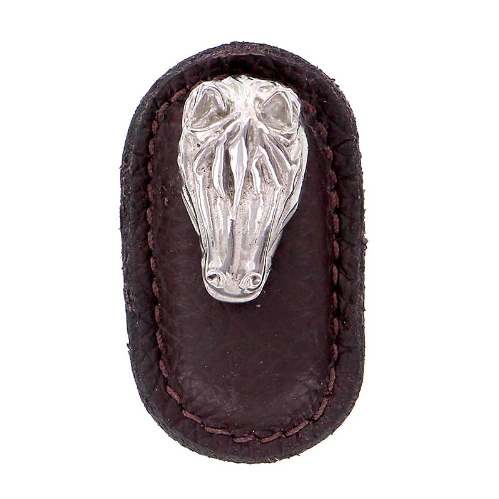 Vicenza K1177-PN-BL Equestre Knob Large Horse in Polished Nickel with Black Leather