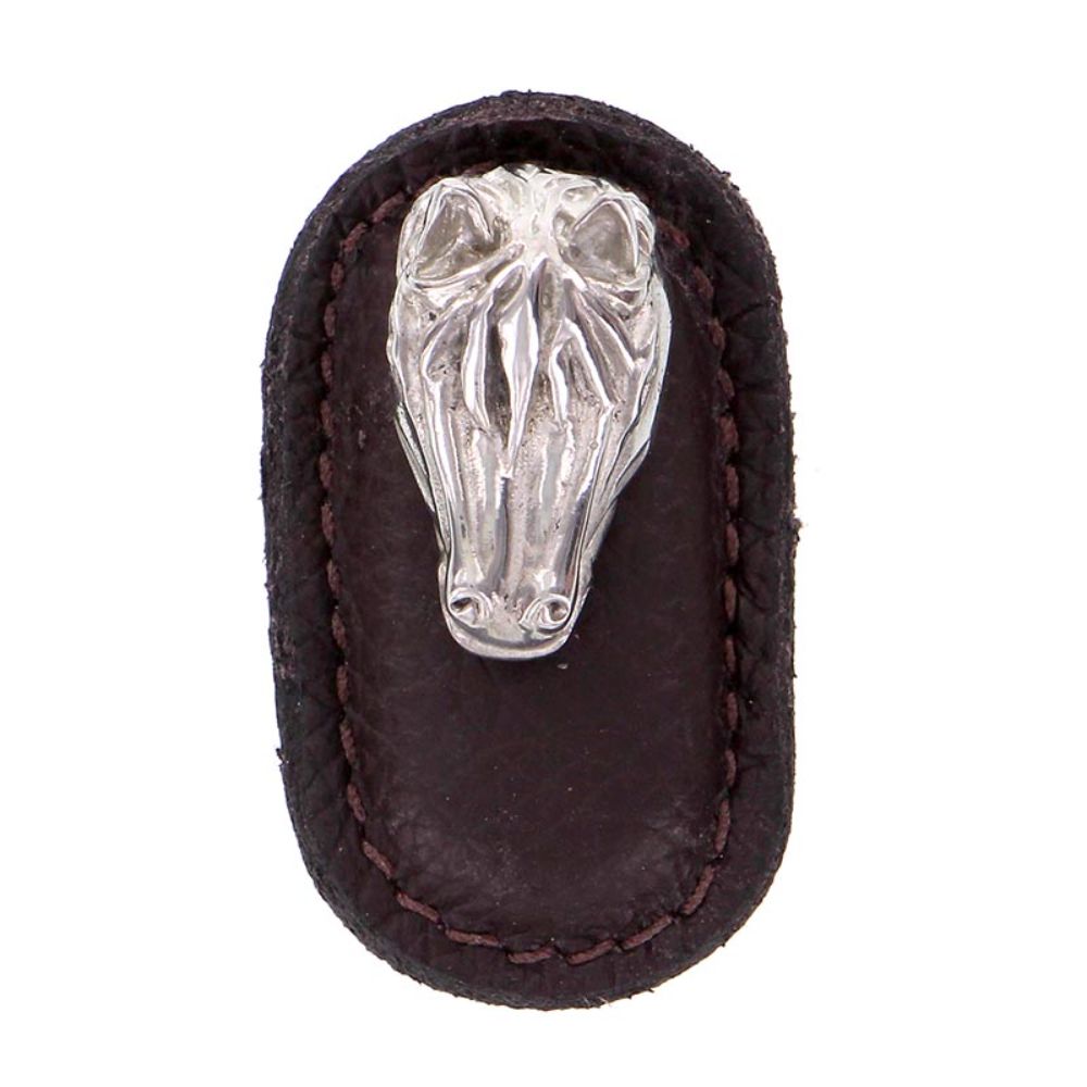 Vicenza K1177-PS-BL Equestre Knob Large Horse in Polished Silver with Black Leather