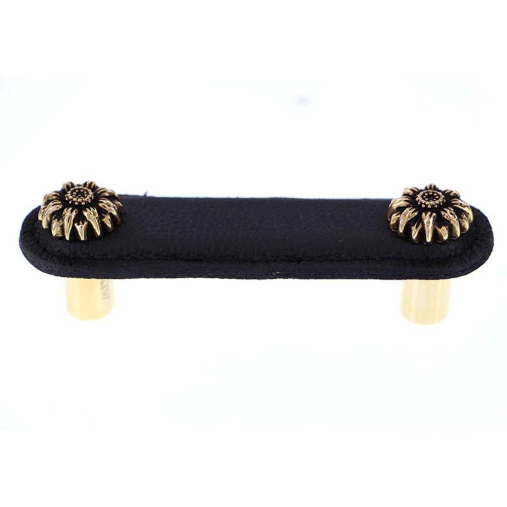 Vicenza K1180-3-AG-BL Carlotta Pull Leather Daisy 3" Black in Antique Gold