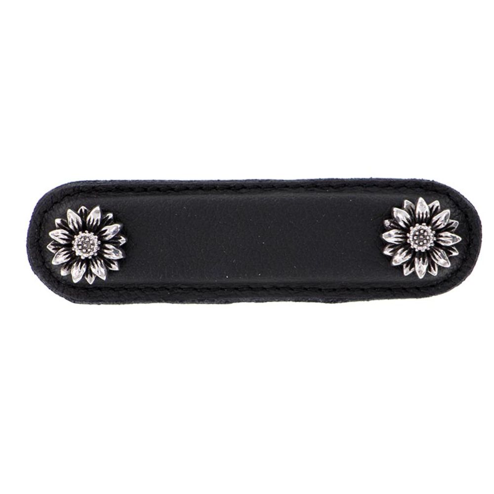 Vicenza K1180-3-AS-BL Carlotta Pull Leather Daisy 3" Black in Antique Silver