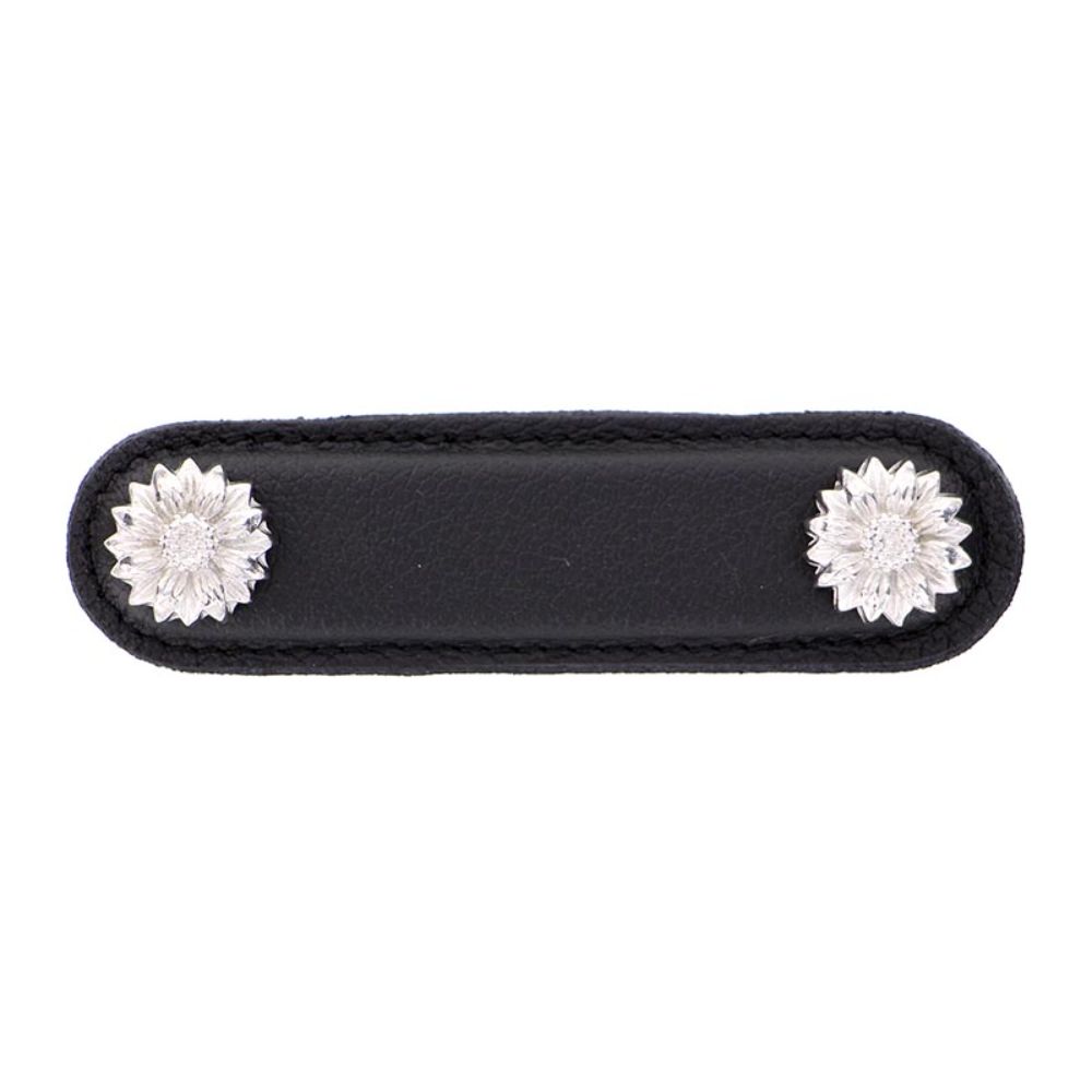 Vicenza K1180-3-PS-BL Carlotta Pull Leather Daisy 3" Black in Polished Silver
