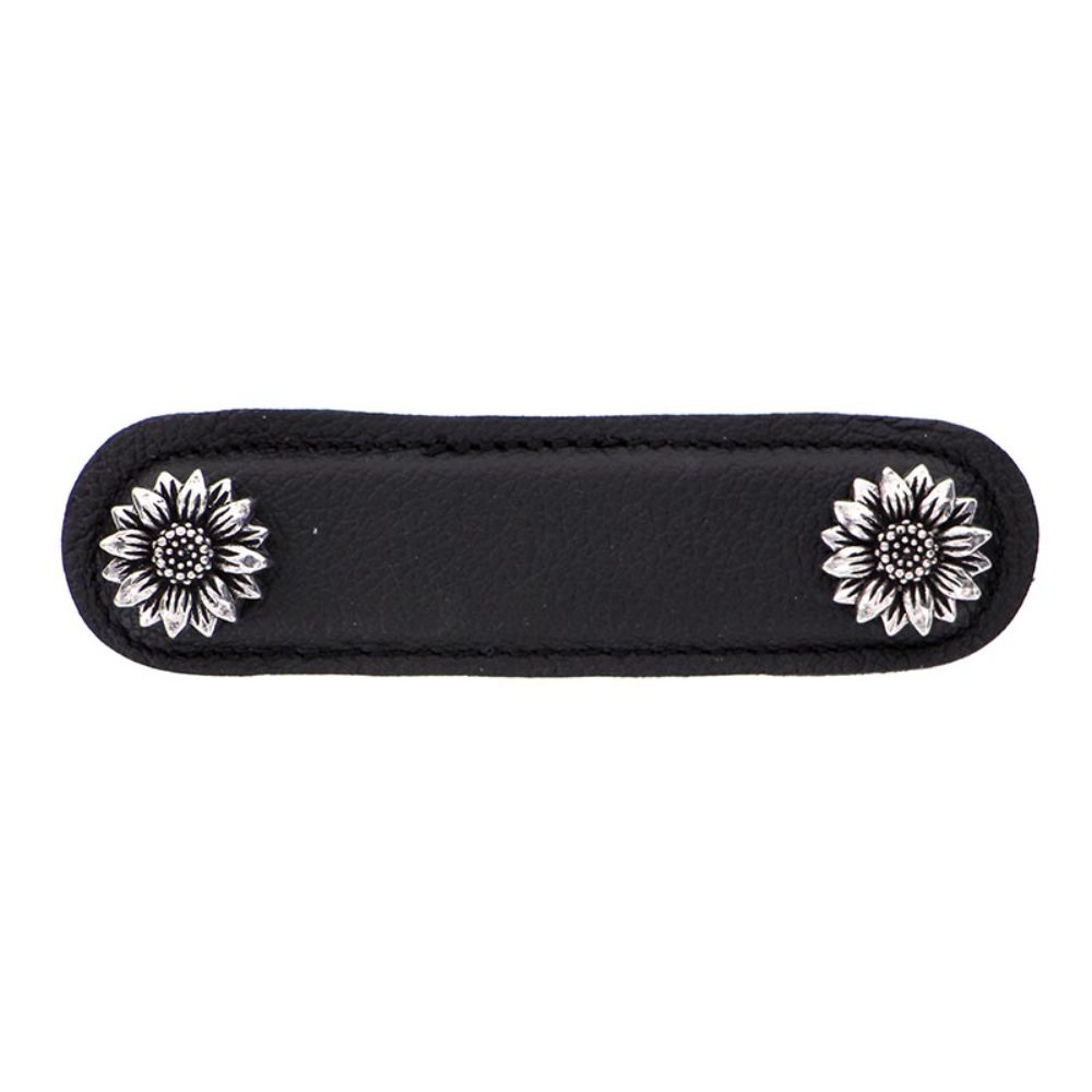 Vicenza K1180-3-VP-BL Carlotta Pull Leather Daisy 3" Black in Vintage Pewter