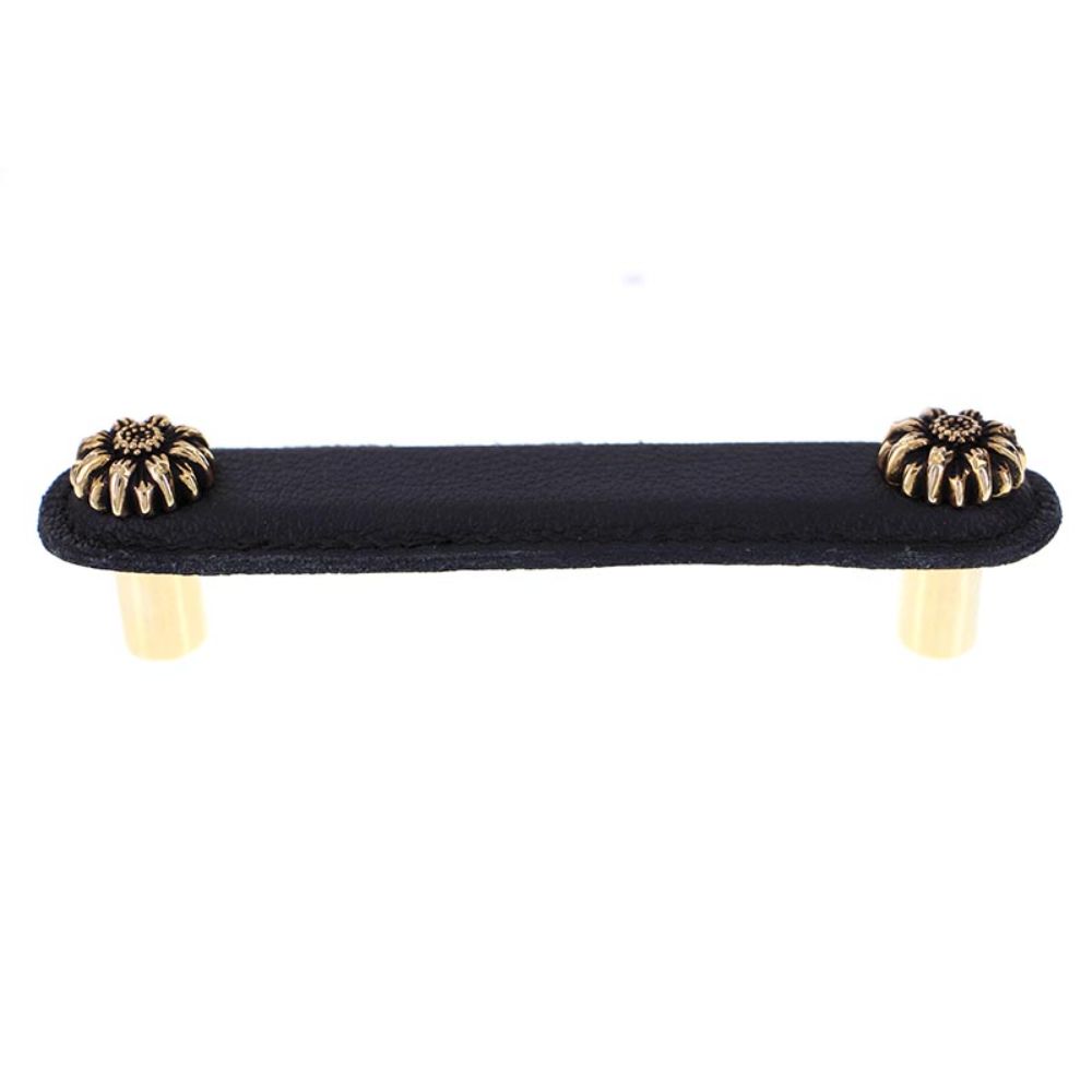 Vicenza K1180-4-AG-BL Carlotta Pull Leather Daisy 4" Black in Antique Gold
