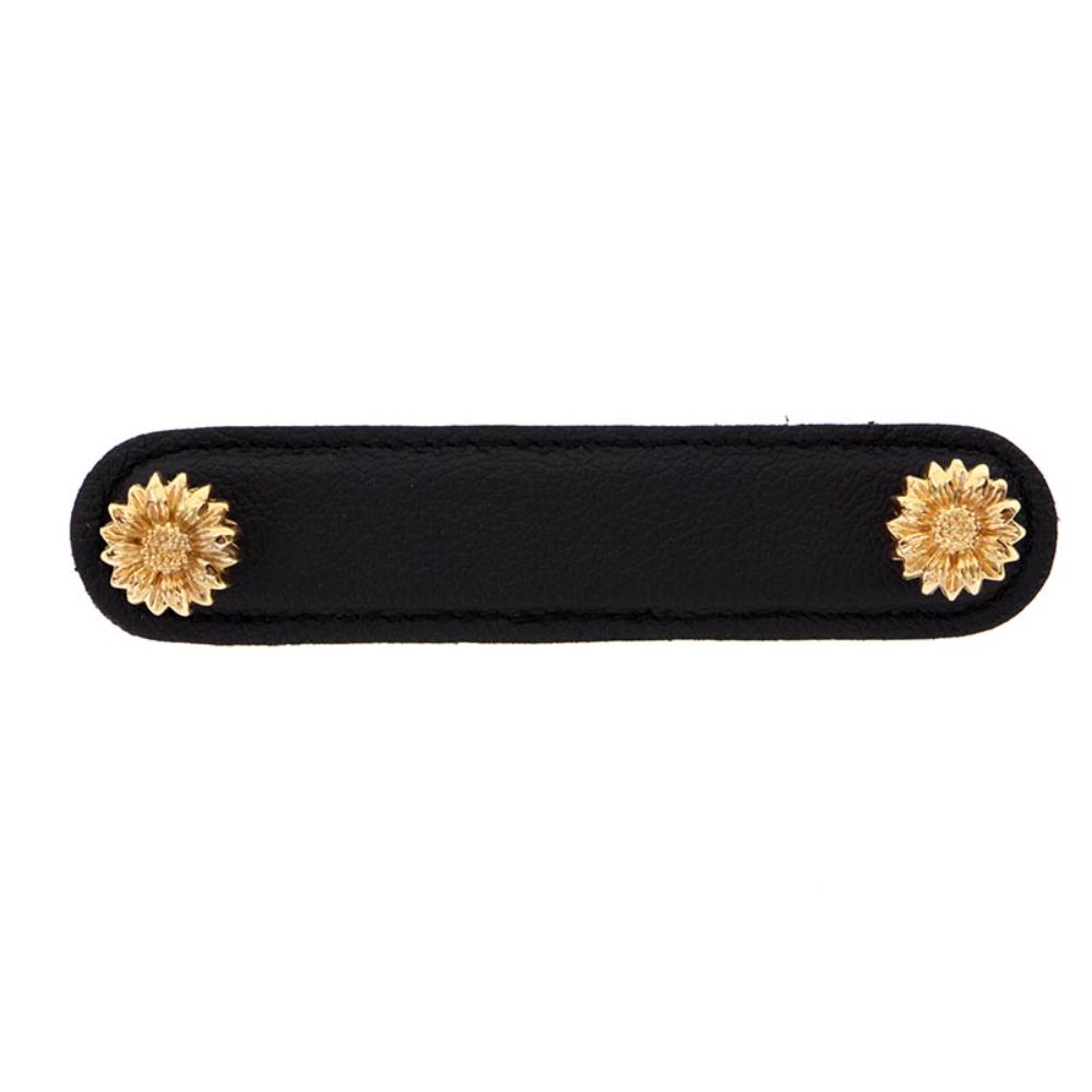 Vicenza K1180-4-PG-BL Carlotta Pull Leather Daisy 4" Black in Polished Gold