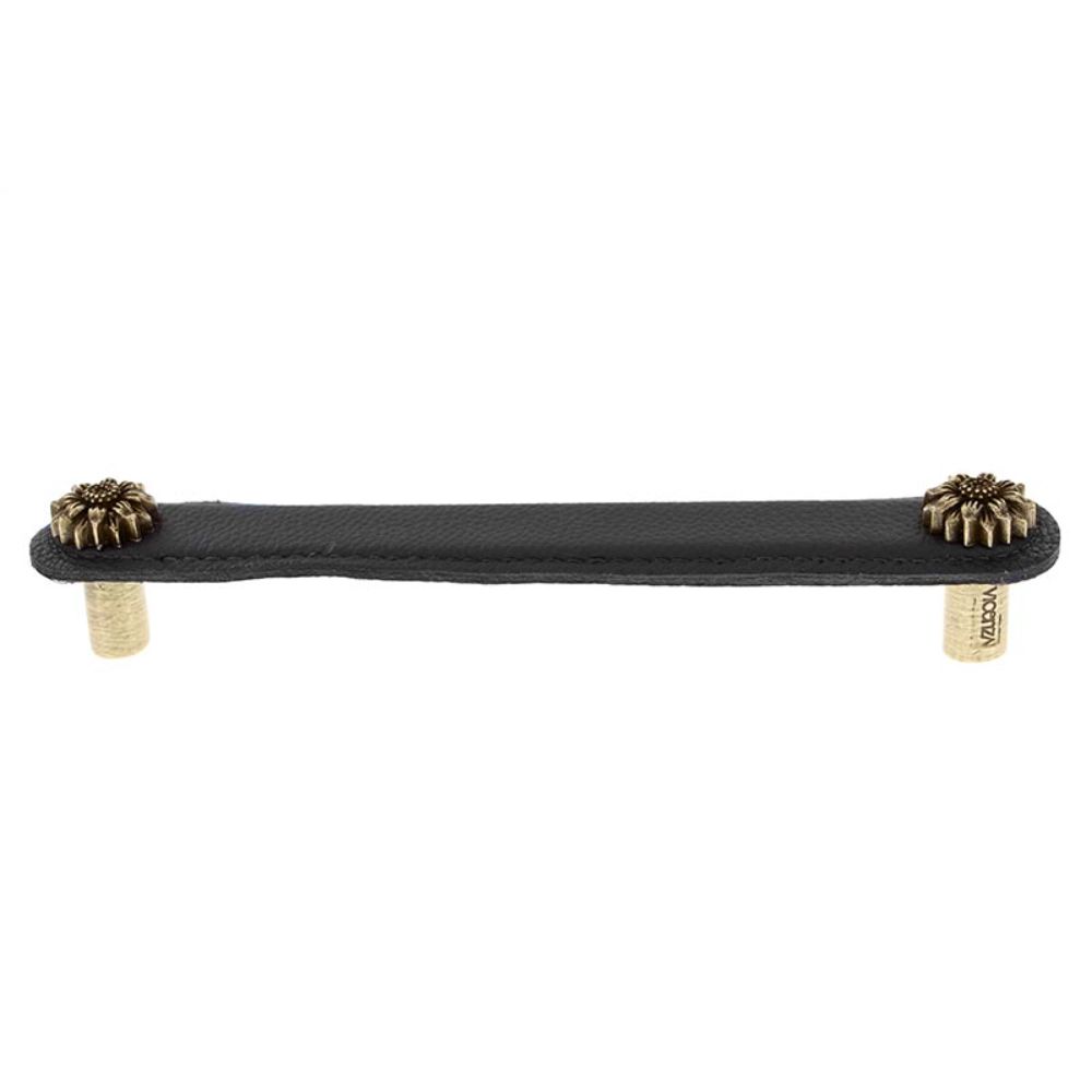 Vicenza K1180-6-AB-BL Carlotta Pull Leather Daisy 6" Black in Antique Brass