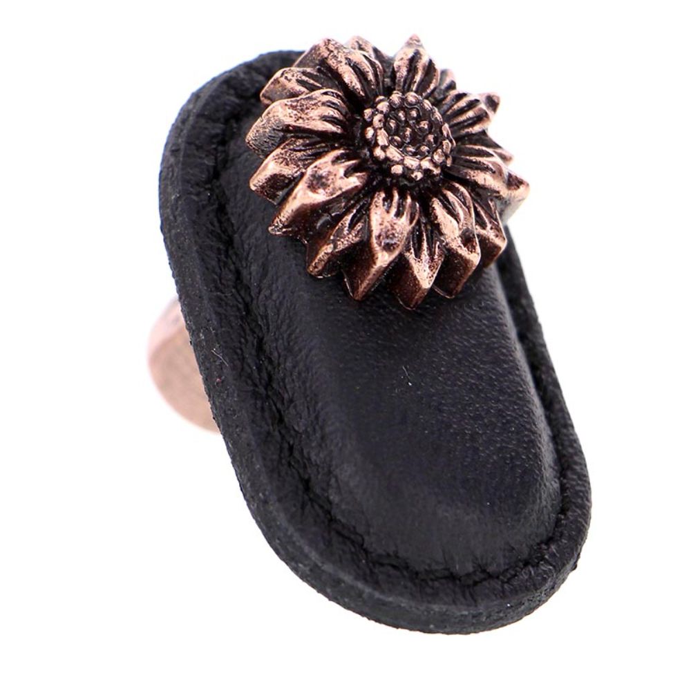 Vicenza K1181-AC-BL Carlotta Knob Large Daisy in Antique Copper with Black Leather