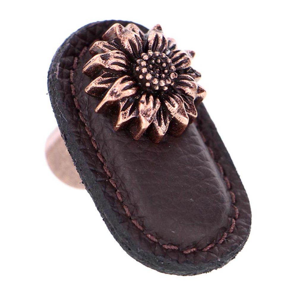 Vicenza K1181-AC-BR Carlotta Knob Large Daisy in Antique Copper with Brown Leather