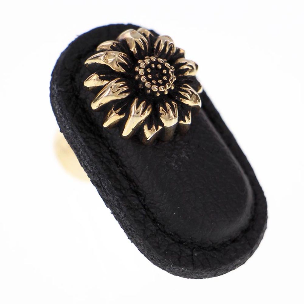 Vicenza K1181-AG-BL Carlotta Knob Large Daisy in Antique Gold with Black Leather