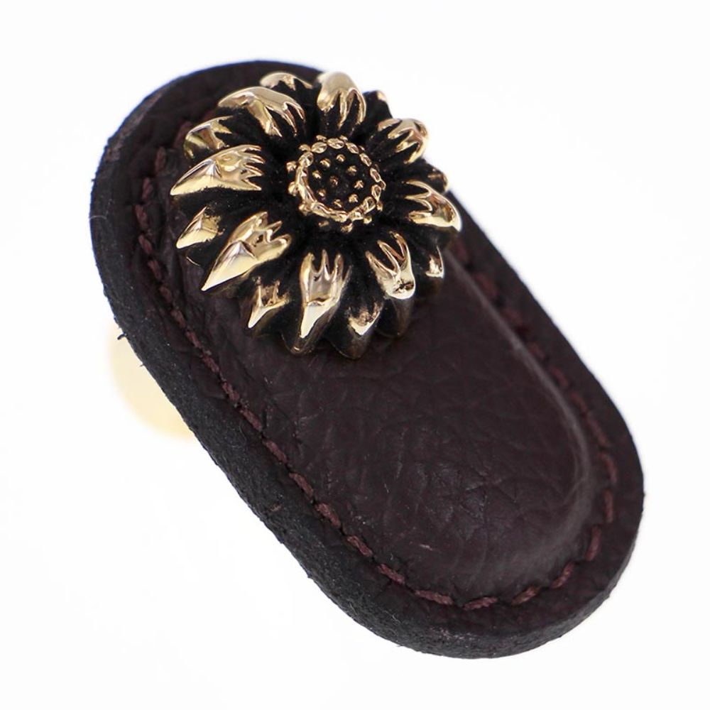 Vicenza K1181-AG-BR Carlotta Knob Large Daisy in Antique Gold with Brown Leather